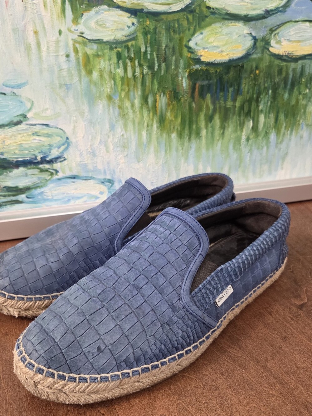 Jimmy Choo Men’s Blue Croc Embossed Leather Espadrille Loafers EU 43